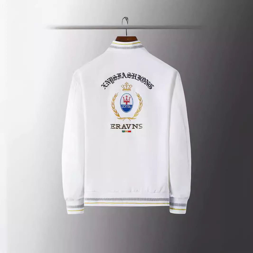 Men's stick detail bomber jacket in retro crest style with emblem embroidery and zipper arm pocket Chichicherry