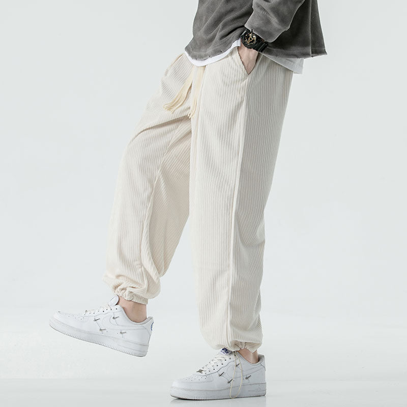 Men's loose-fitting corduroy pants with wide leg, elastic waistband and decorative drawstring Chichicherry