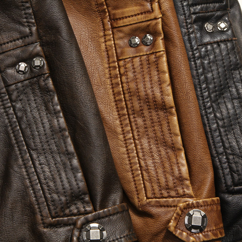 Men's leather jacket in pilot bomber style with stand-up collar and vintage look Chichicherry