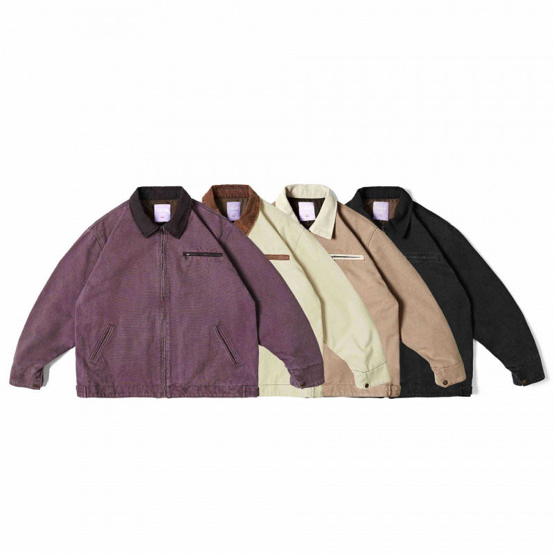 Unisex loose-fitting blouson jacket in worker look with cord collar and chest zipper Chichicherry