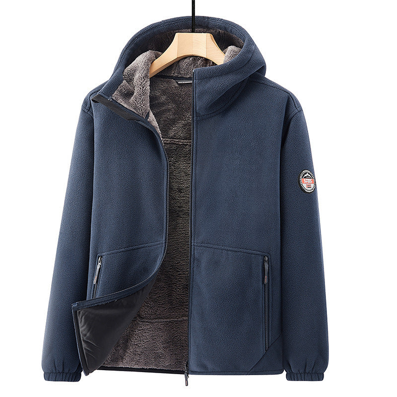 Men's fleece hoodie jacket with teddy lining, two-way zipper and concealed zip pockets Chichicherry