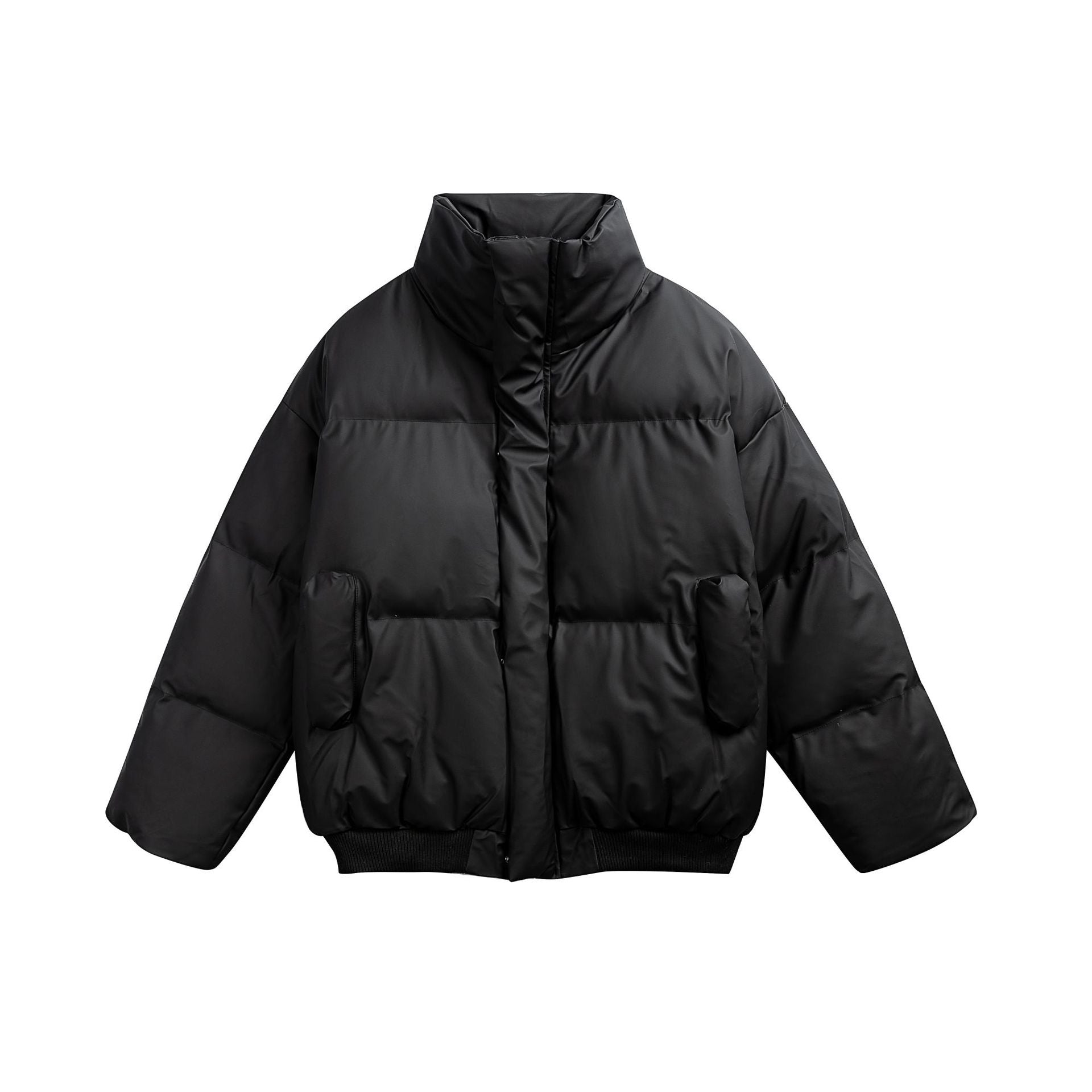 Women short-cut padded quilted bomber jacket with high stand-up collar and patch pockets Chichicherry