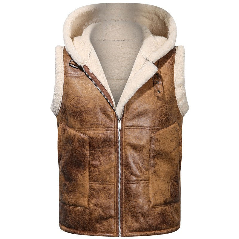 Men's sleeveless teddy-lined hooded vest in shearling look Chichicherry