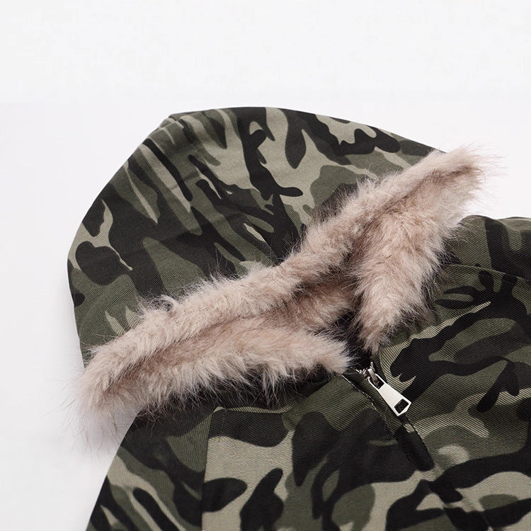 Unisex Padded Hooded Jacket in Camouflage Pattern with Teddy Lining and Elastic Hem Chichicherry