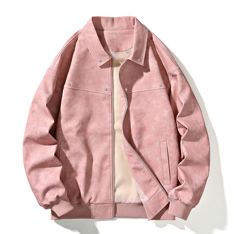Men's Oversize Bomber Jacket in Suede Look with Zipper and Ribbed Cuffs Chichicherry