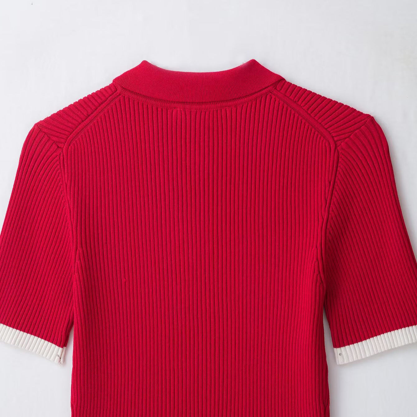 Women Ribbed Short Sleeve Polo Cardigan with Full Zip Chichicherry