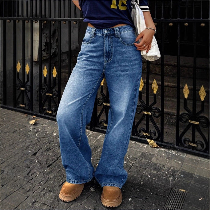 Women's High-Waist Wide Denim Pants with Palazzo Cut Chichicherry