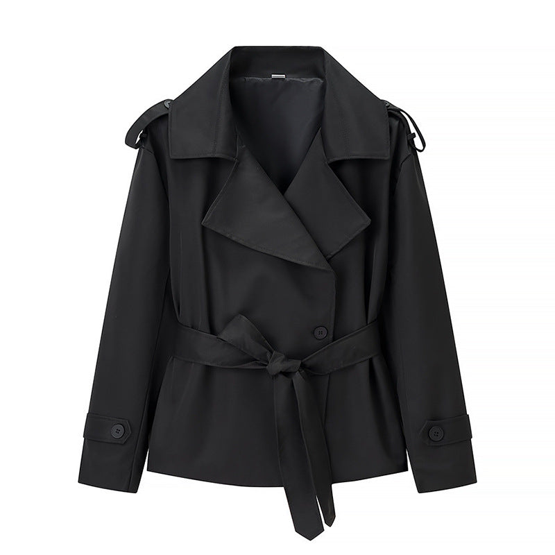 Women's Short Trench Coat with Belt and Double Breasted Chichicherry