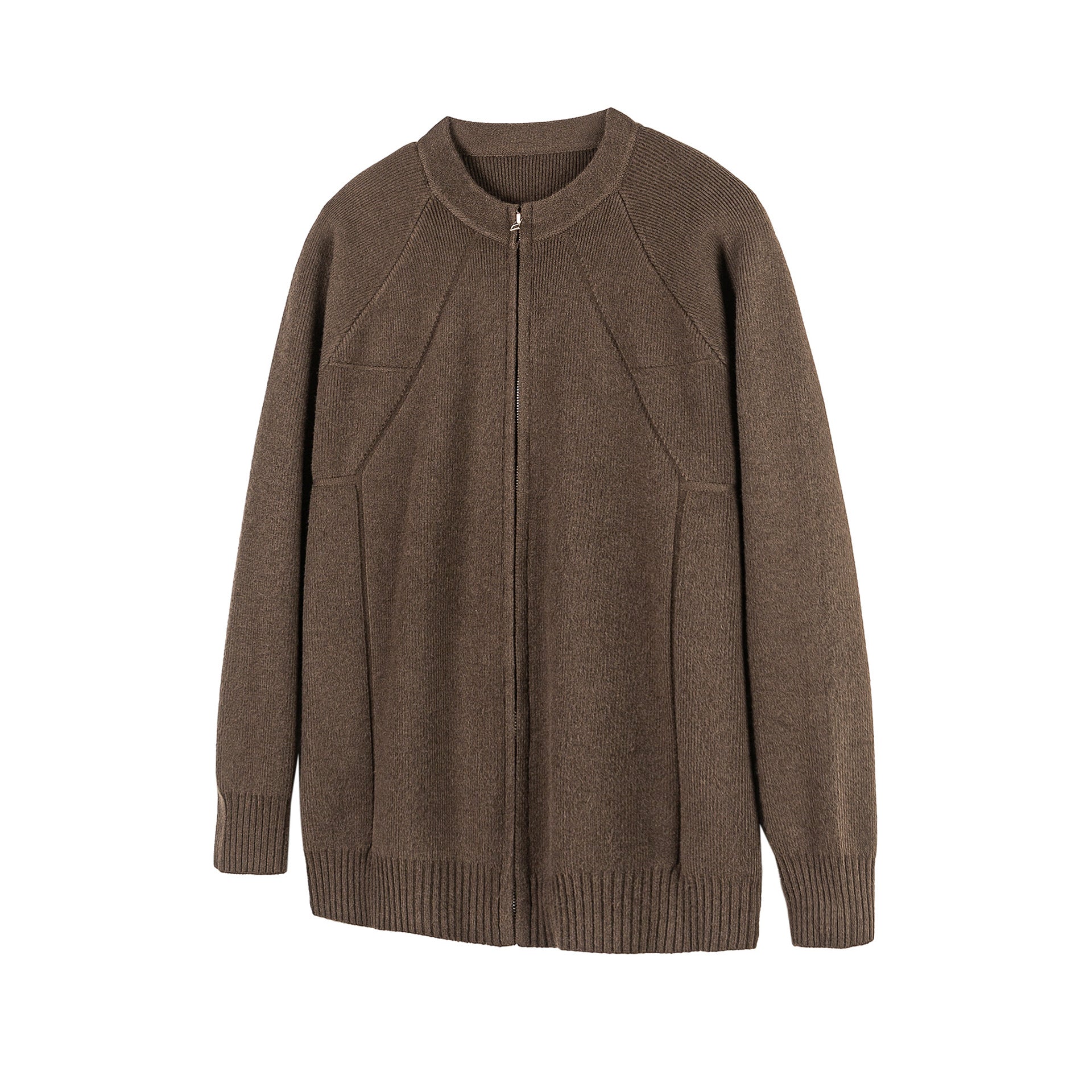 Unisex Boxy Knit Zip Jacket with Zipper and Structured Seam Chichicherry