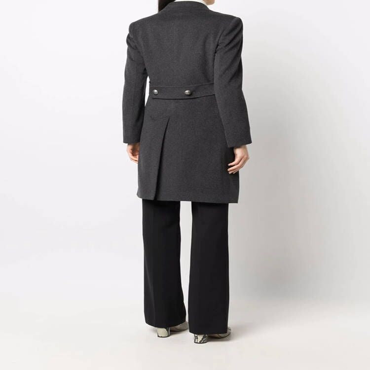 Women's Double-breasted Wool Blend Coat with Conical Gold Buttons and Slim Fit Chichicherry