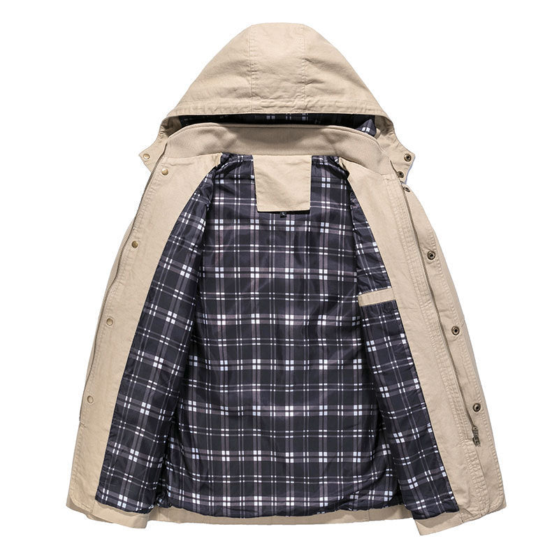 Men's Urban Cotton Hoodie Blouson with Hood, Checked Lining and Patch Pockets Chichicherry