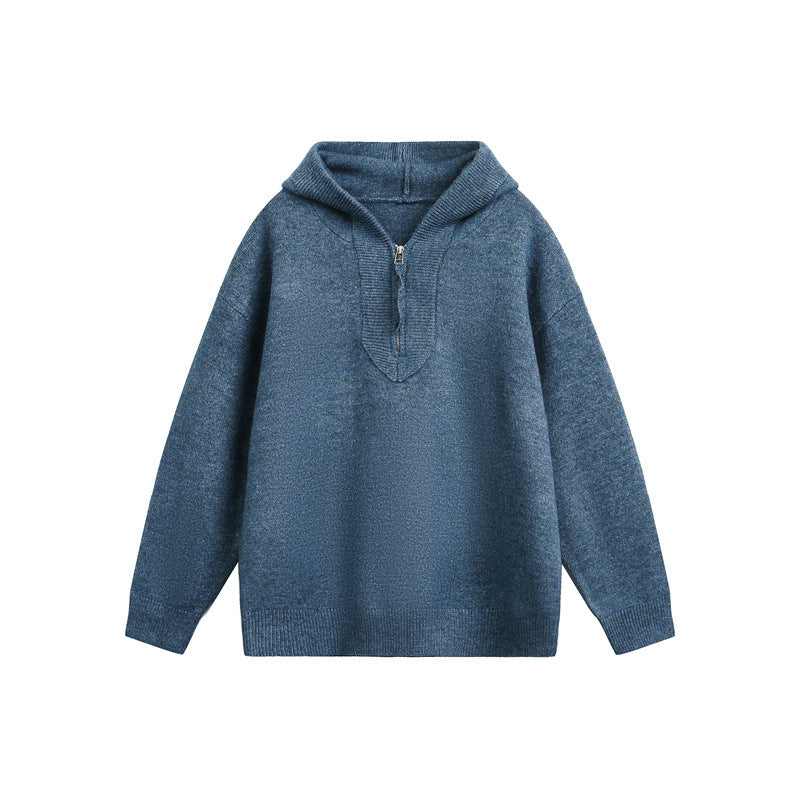 Unisex Chunky Knit Hoodie with Half Zipper and Boxy Cut Chichicherry