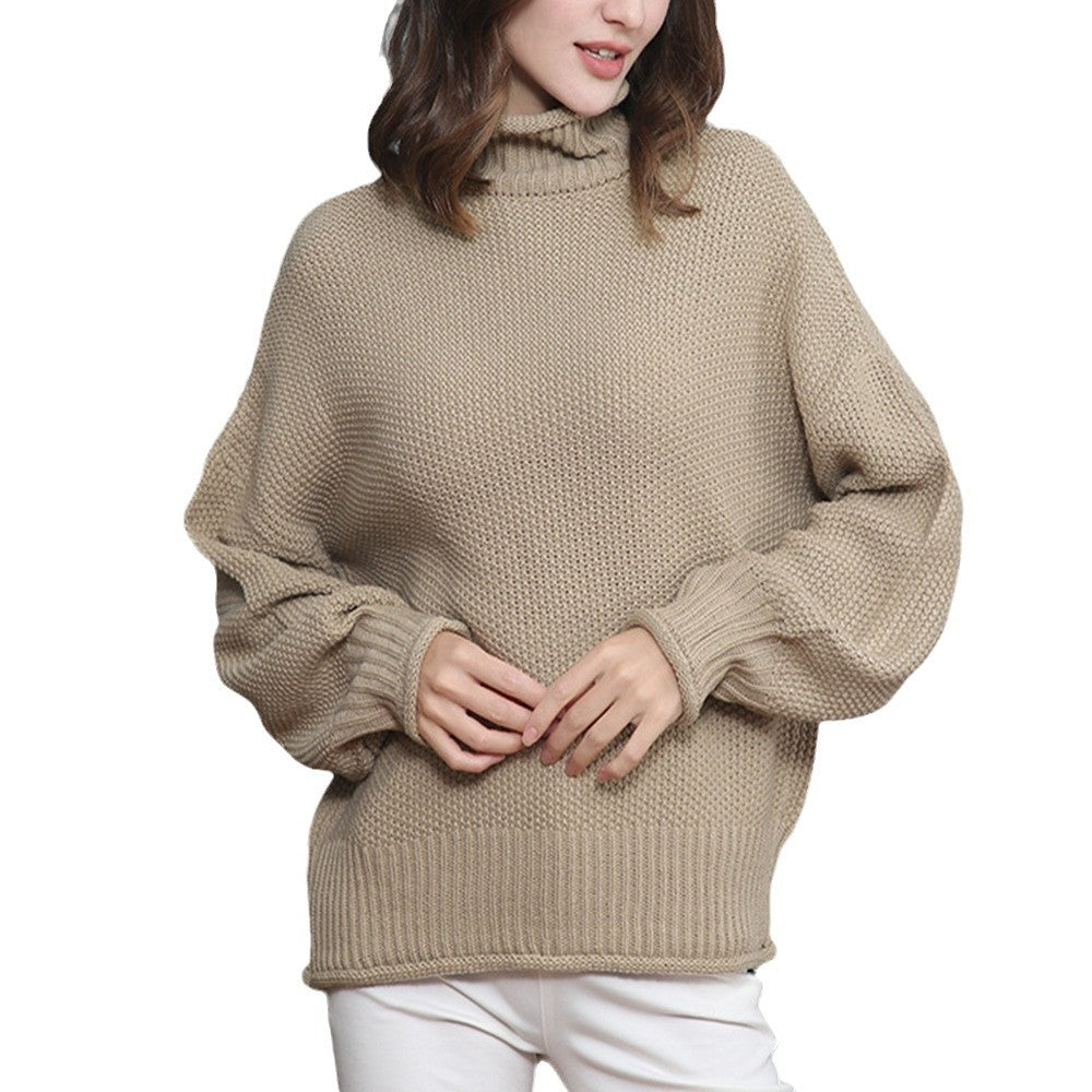 Women's Chunky Knit Turtleneck Sweater with Balloon Sleeves Chichicherry