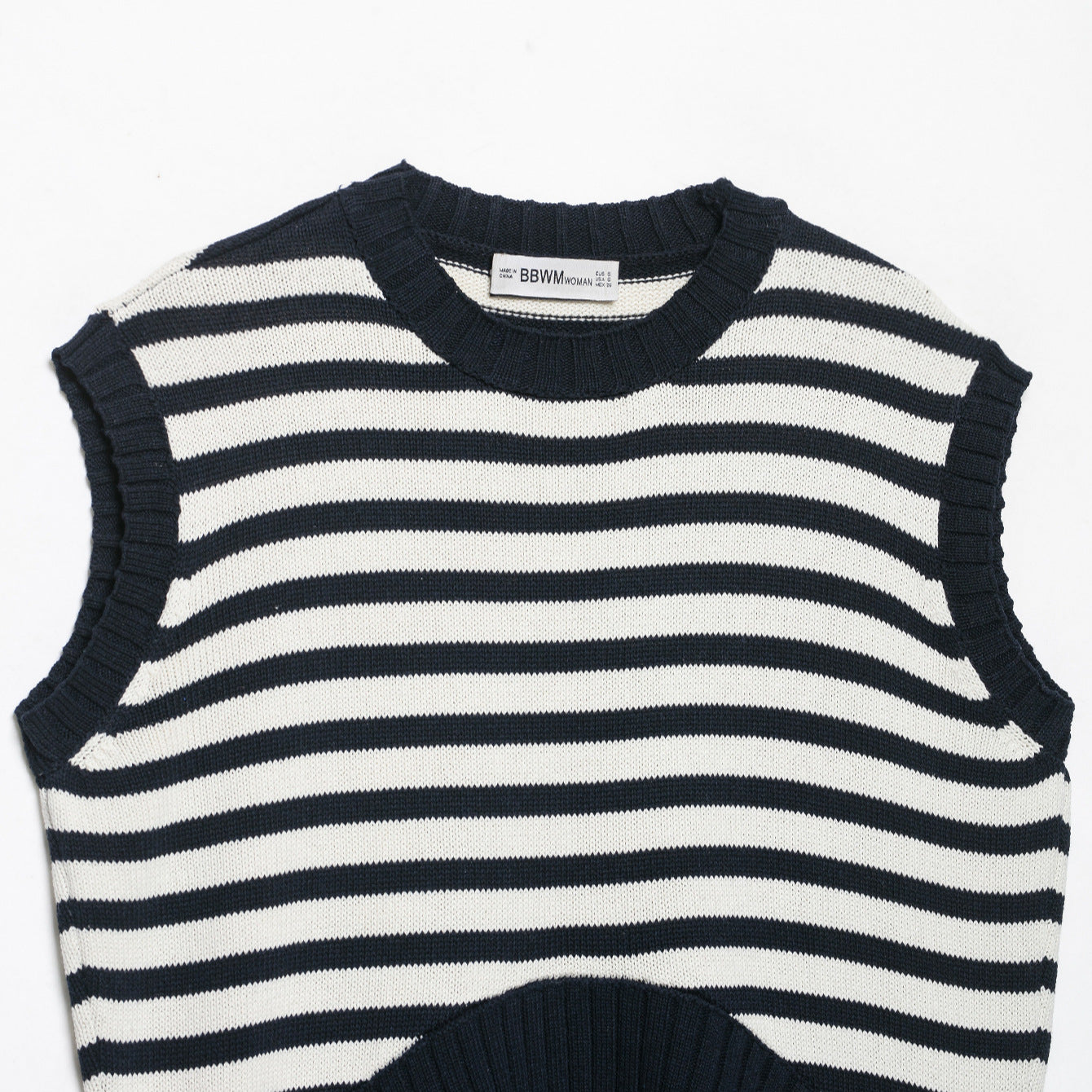Women's Striped Knit Vest with Round Neck and Wide Ribbed Cuff Chichicherry