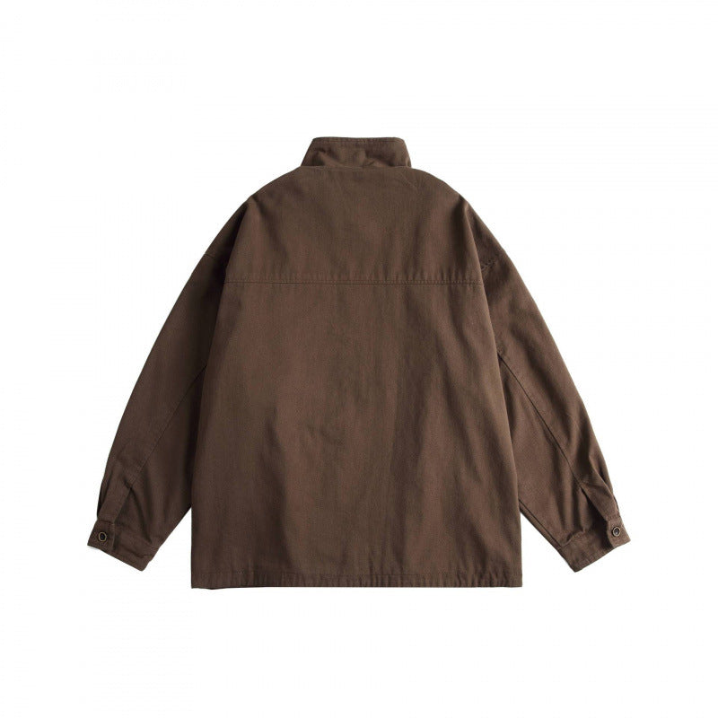Unisex Boxy Utility Jacket with High Stand Collar, Full Zip and Drawstring Chichicherry