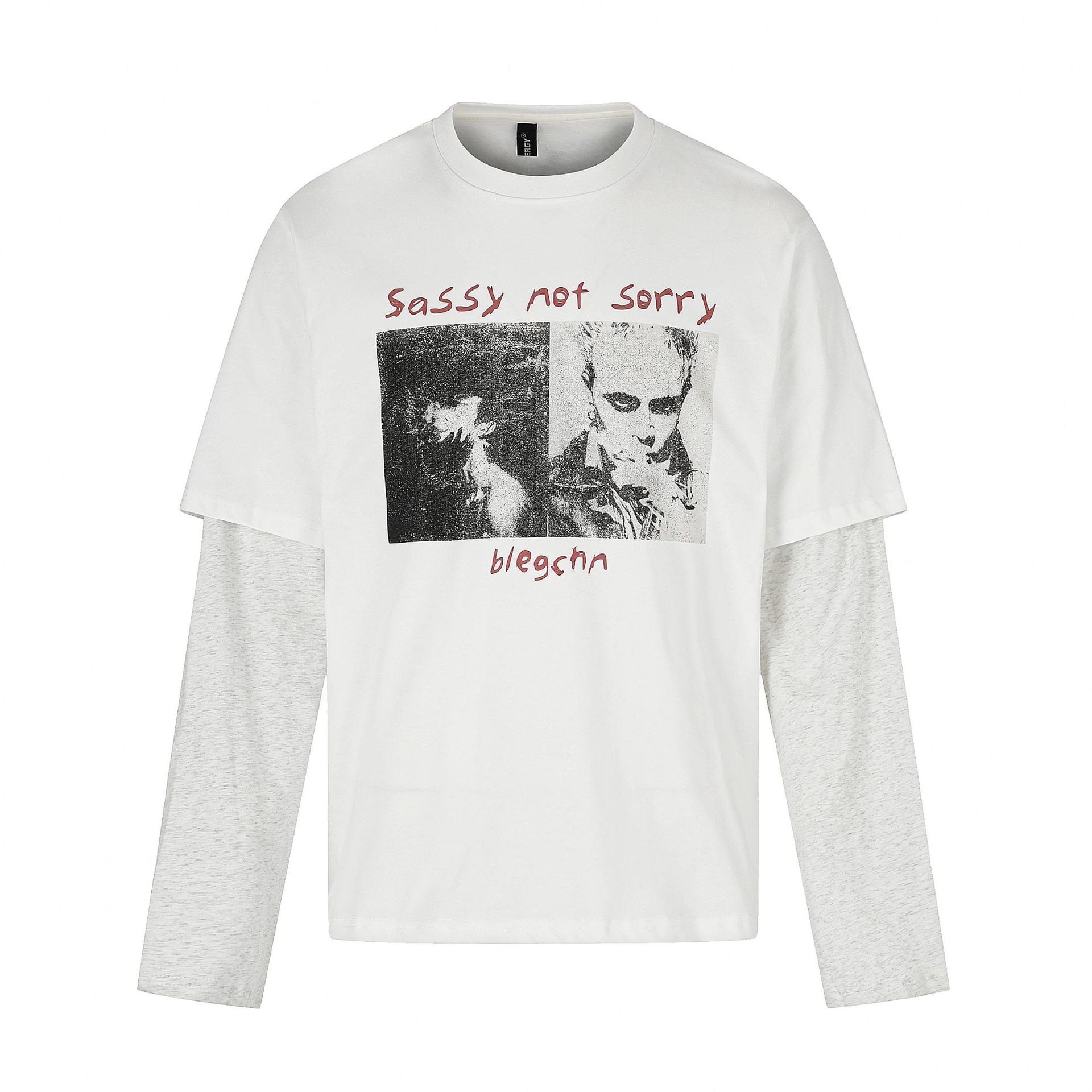 Women's layered look long sleeve with contrasting sleeve inserts and vintage print Chichicherry