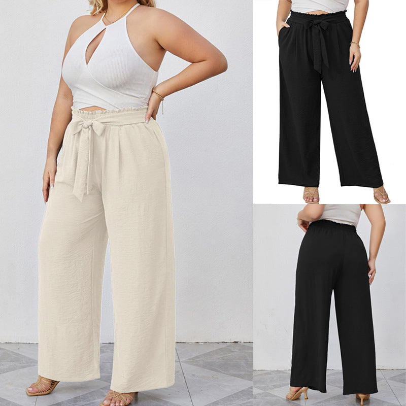 Women's Wide Culottes in Linen Look with Paperbag Waist, Tied Belt and Side Pockets Chichicherry