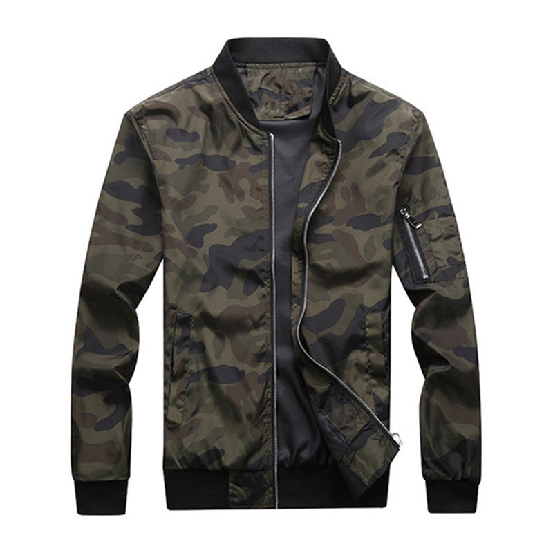 Men's Camouflage Bomber Jacket with Arm Pocket, Elastic Cuffs, and Lightweight Windbreaker Quality Chichicherry