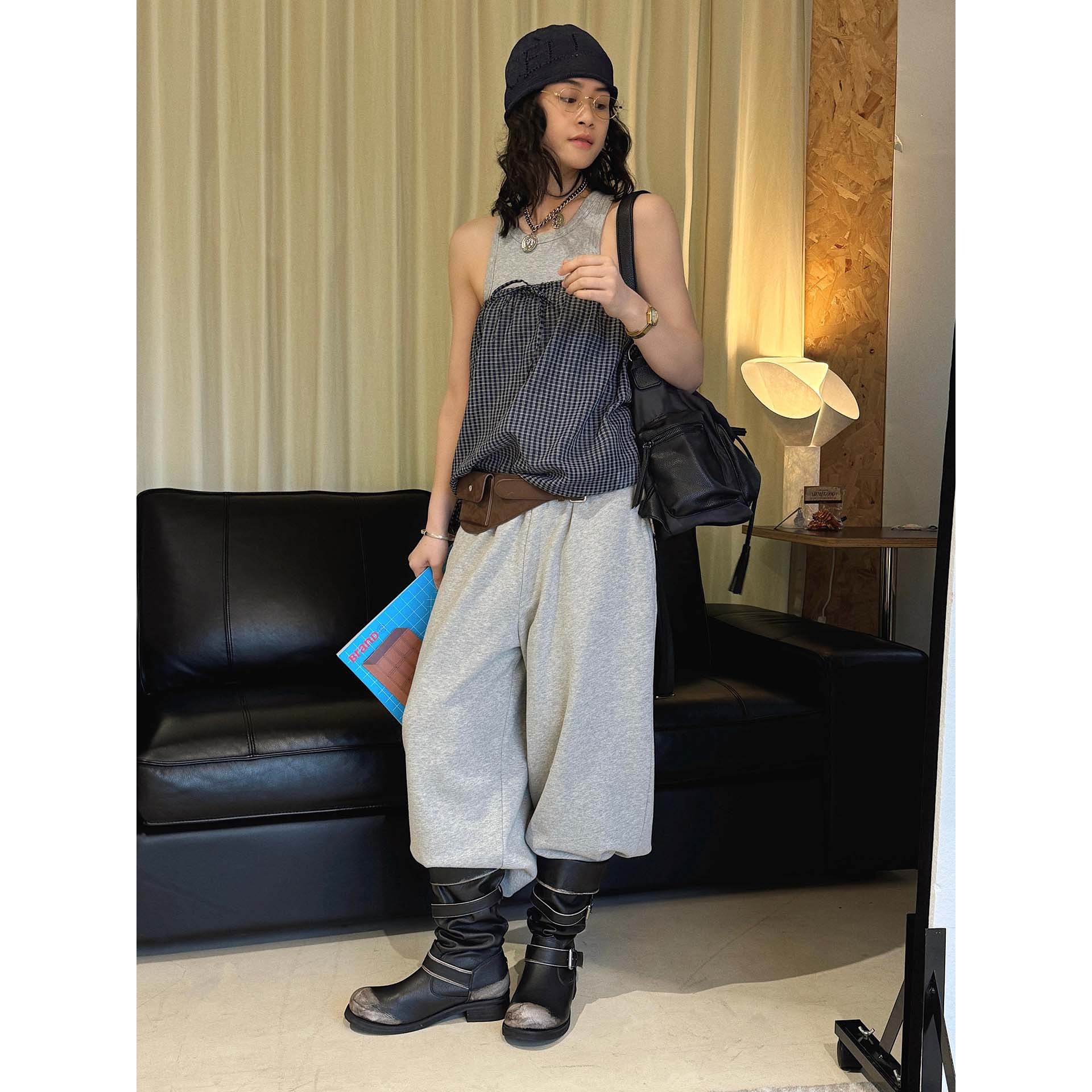 Ladies Soft High-Waist Lounge Palazzo Pants made of Sweat with Elastic Waistband Chichicherry