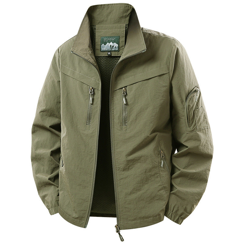 Men's Lightweight Functional Jacket with Mesh Lining and Multiple Zipper Pockets Chichicherry
