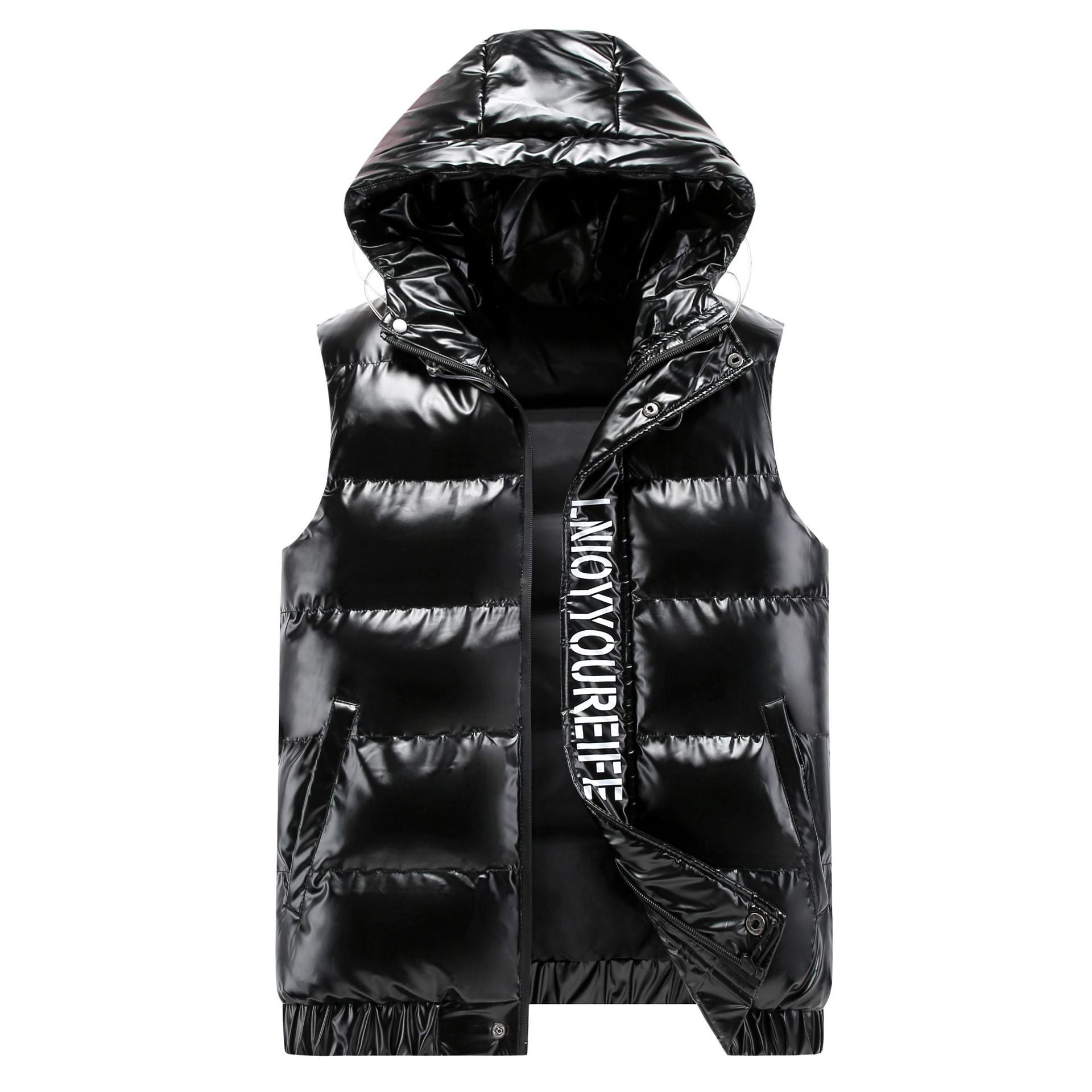 Women sleeveless high-gloss quilted vest with hood and thermal insulation Chichicherry