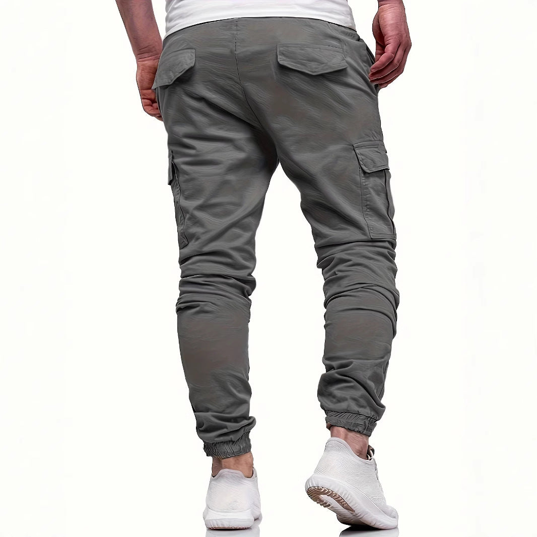 Men's Slim-Tapered Utility Cargo Pants in Jogger Style with Flap and Zipper Pockets Chichicherry