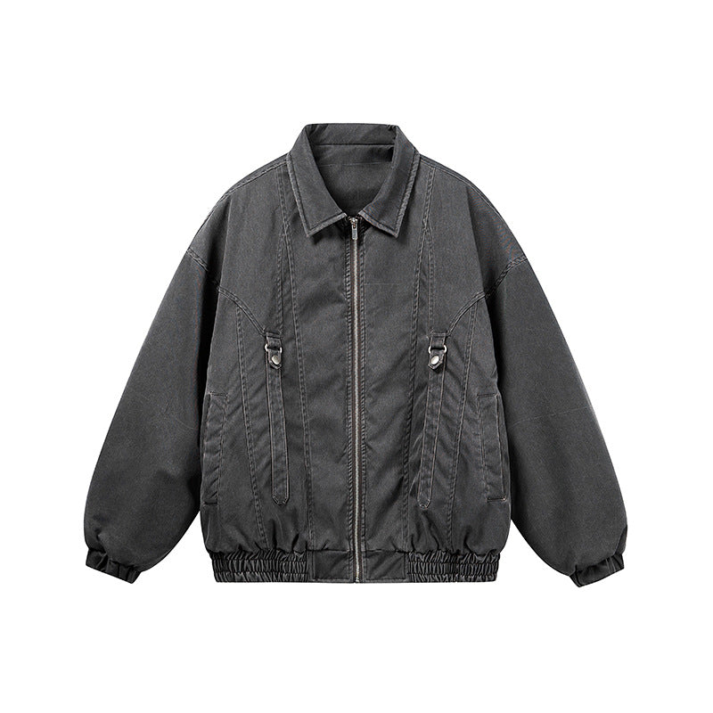Unisex Oversize Bomber Jacket in Canvas Look with Zipper, Elastic Hem and D-Ring Details Chichicherry