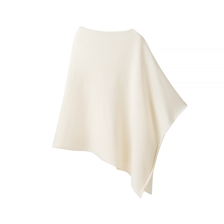 Women's Light Knitted Poncho with Asymmetrical Hem and Boat Neck Chichicherry