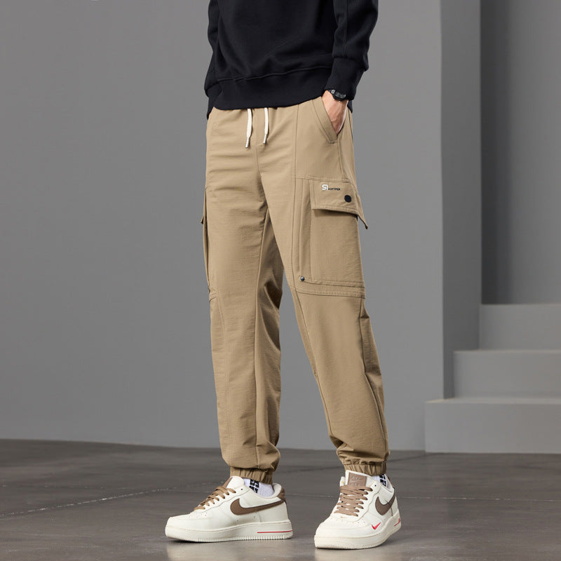 Men's Tapered Cargo Jogger Pants with Knee Inserts, Drawstring Waistband and Flap Pockets Chichicherry