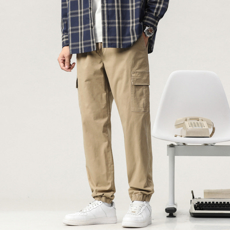Men Tapered Cargo-Jogger Pants with Drawstring Waist, Flap Pockets and Elastic Ankle Cuffs Chichicherry