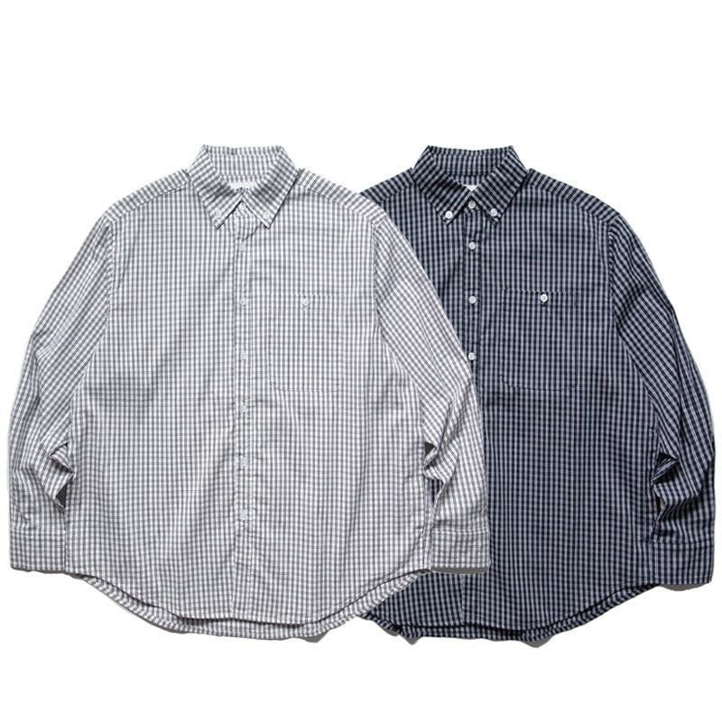 Men's Oversized Checked Shirt in Boxy Cut with Button-Down Collar and Curved Hem Chichicherry