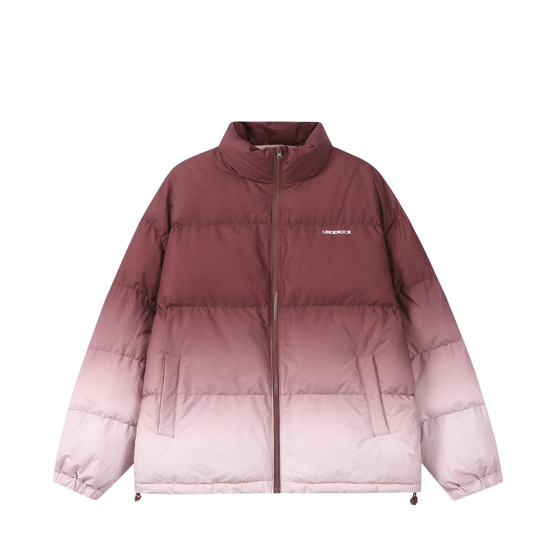 Women’s short padded quilted jacket with high funnel collar and ombré detail Chichicherry