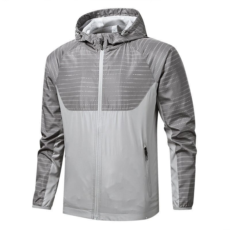 Men's Lightweight Reflective Hooded Windbreaker with Mesh Lining and Zipper Pockets Chichicherry