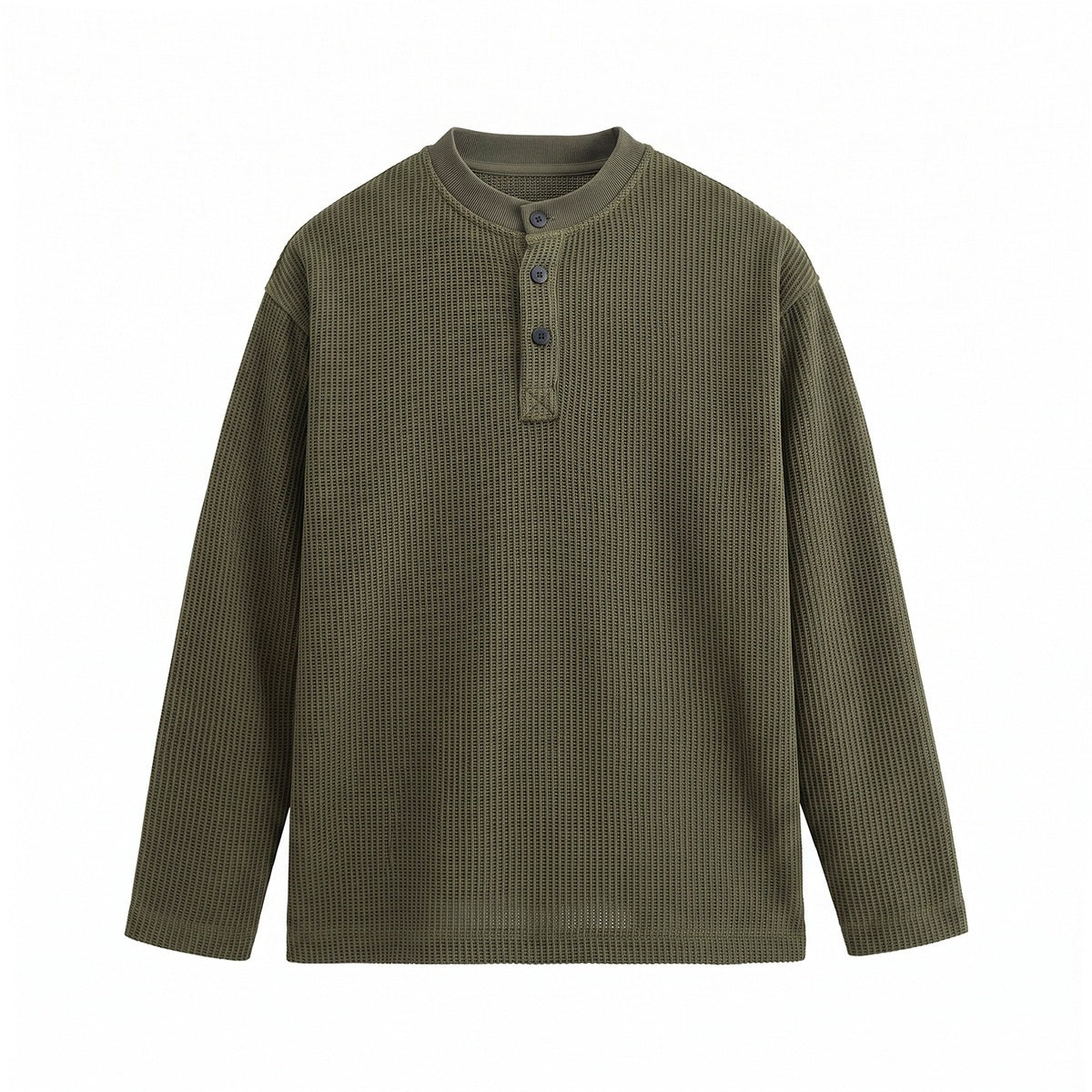 Men's waffle knit henley long sleeve shirt with button placket and relaxed fit Chichicherry