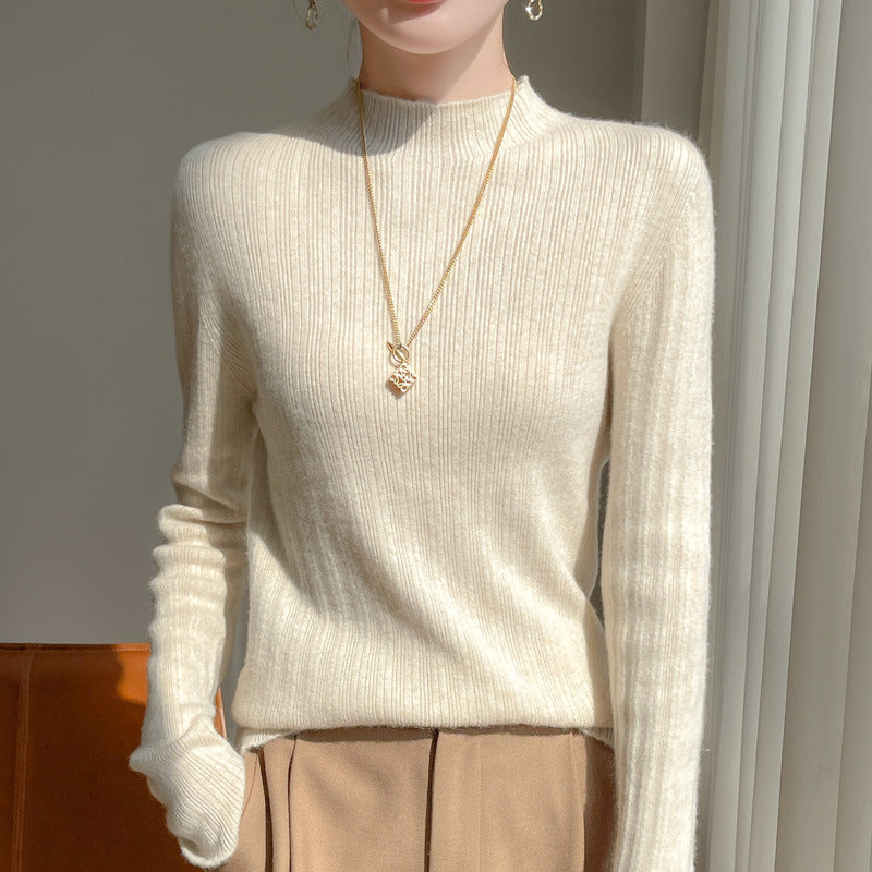 Women's slim-fit fine knit pullover with a short standing collar and fine rib structure Chichicherry