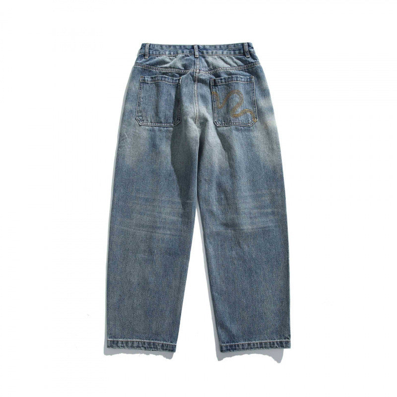 Unisex Loose Vintage Denim Jeans with Destroy Details and Paint Splatter Chichicherry