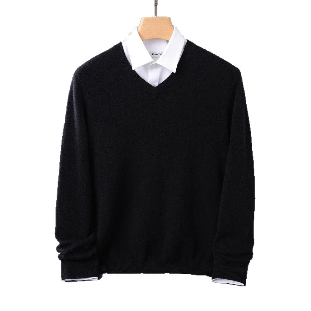 Men's fine V-neck sweater made from merino-cashmere blend with ribbed cuffs Chichicherry