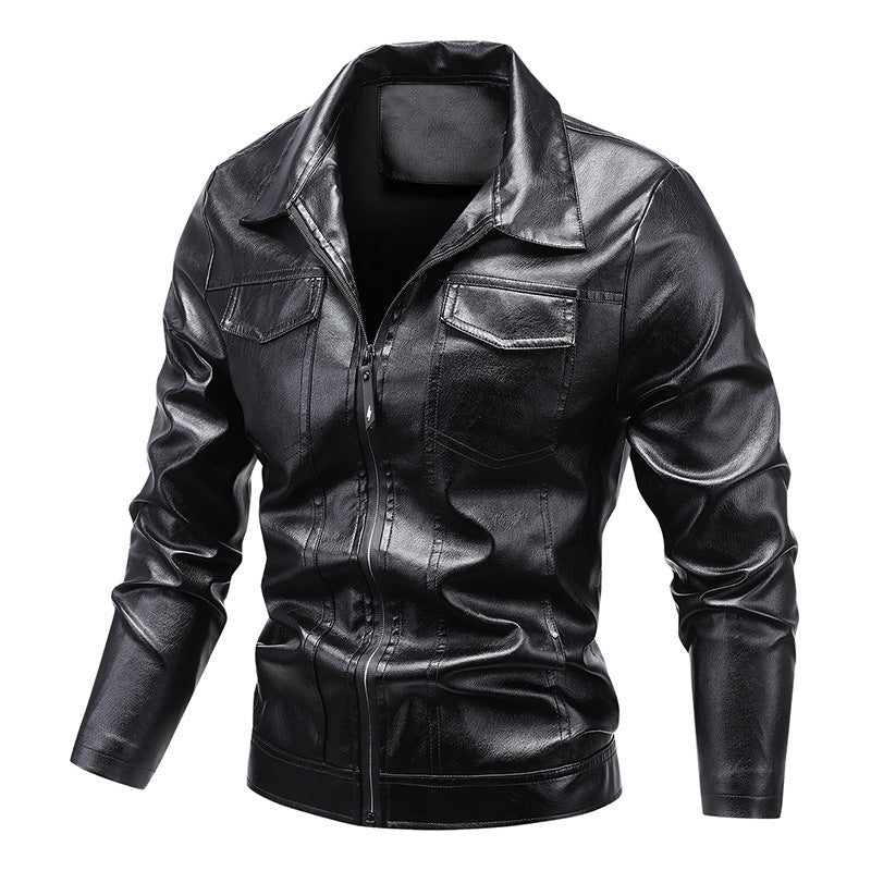 Men's Slim-Fit Faux Leather Blouson in Retro Aviator Look with Shirt Collar Chichicherry