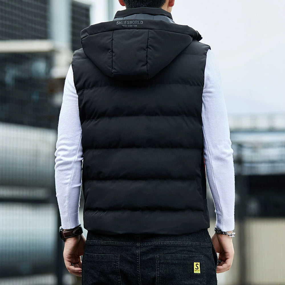 Men's sleeveless thermal padded vest with detachable hood and windproof shell Chichicherry