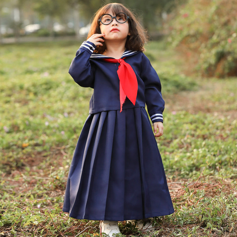 Girl sailor dress with large collar and red neckerchief Chichicherry