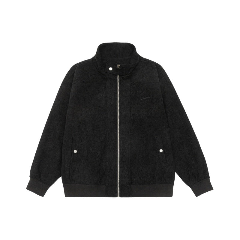 Unisex Teddy-Fleece Bomber Jacket with Stand-Up Collar and Snap Pockets Chichicherry