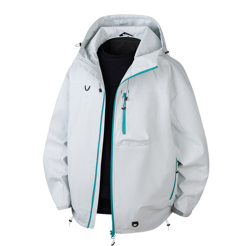 Men's Urban Protection Softshell Jacket with Adjustable Hood, Contrast Zippers, and Chest Pocket Chichicherry