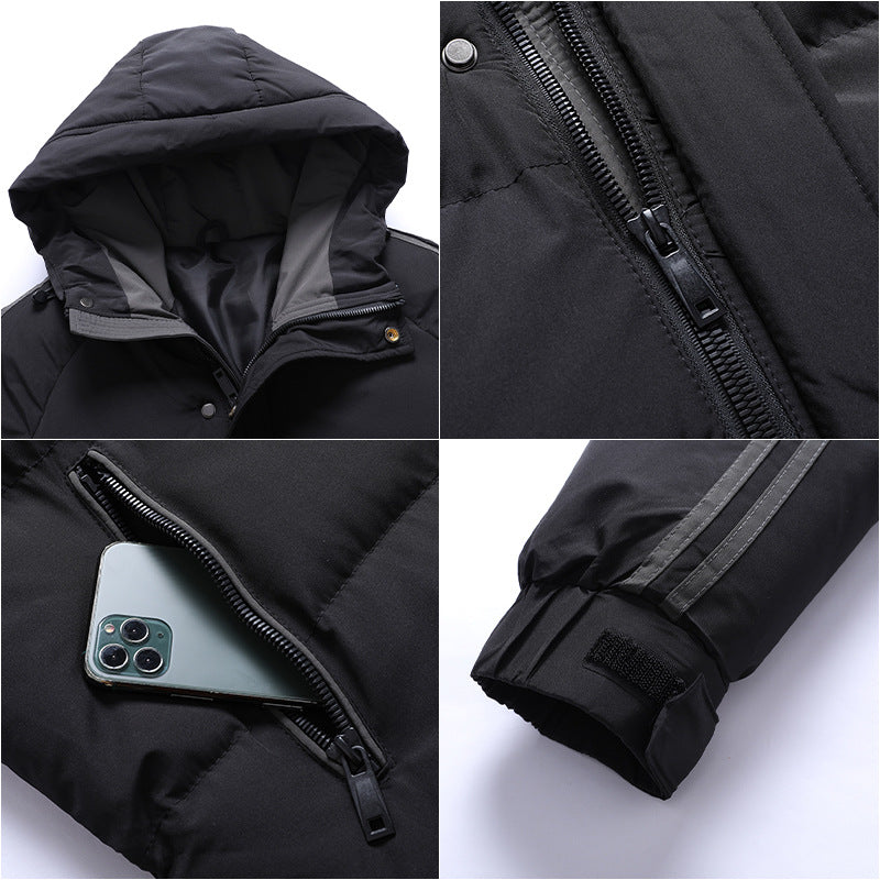 Men's Sporty Quilted Parka with Hood, Contrast Trim and Sleeve Stripes Chichicherry