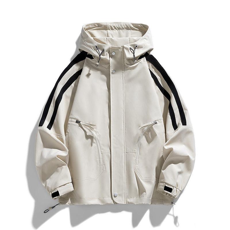 Unisex sporty-urban hooded windbreaker with contrast stripes Chichicherry