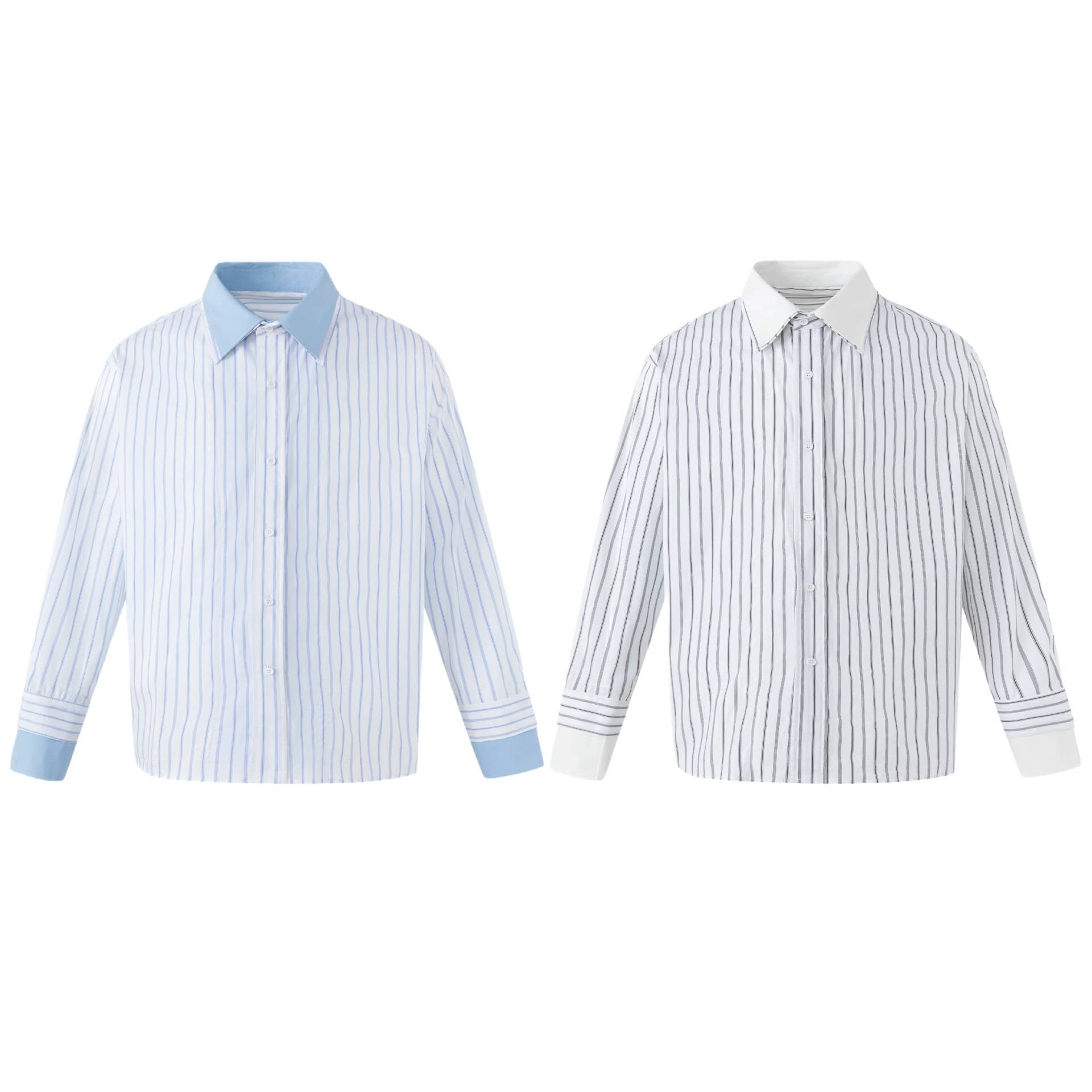Women Striped Oversized Shirt with Contrast Kent Collar Chichicherry