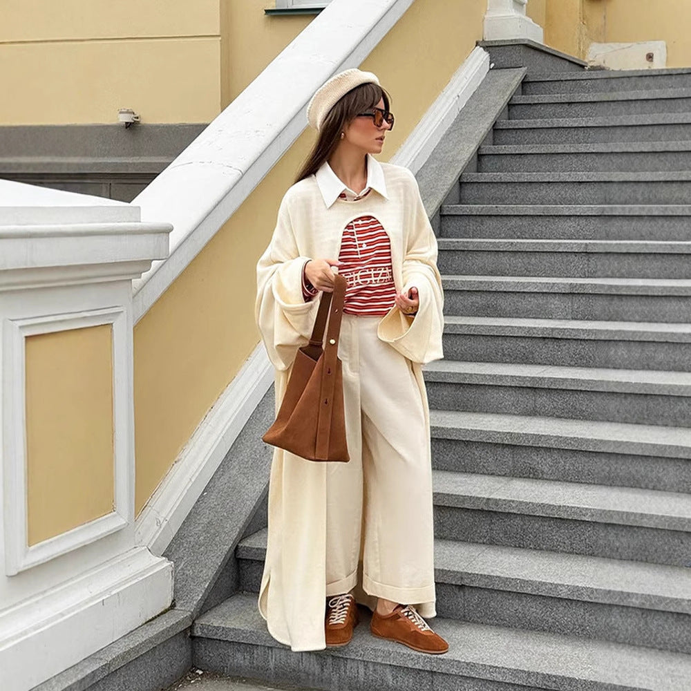 Women's Oversize Cape Cardigan with Wide Trumpet Sleeves and Open Front Design Chichicherry