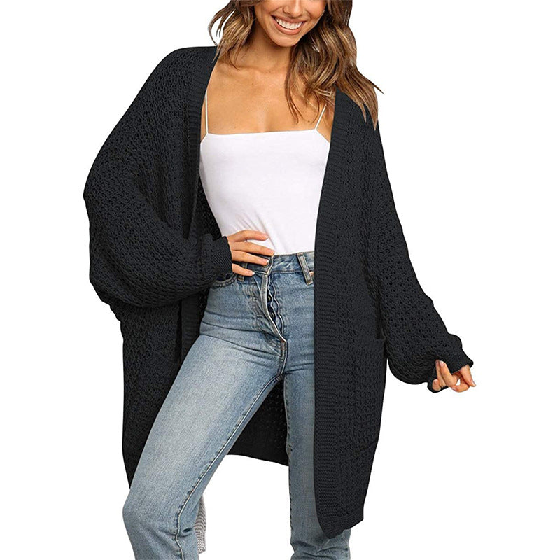 Women's Longer Open Chunky Knit Cardigan in Cocoon Cut with Pockets Chichicherry