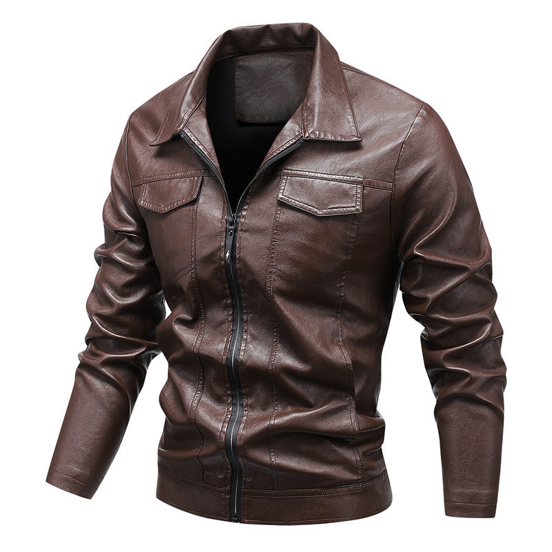 Men's Slim-Fit Faux Leather Blouson in Retro Aviator Look with Shirt Collar Chichicherry