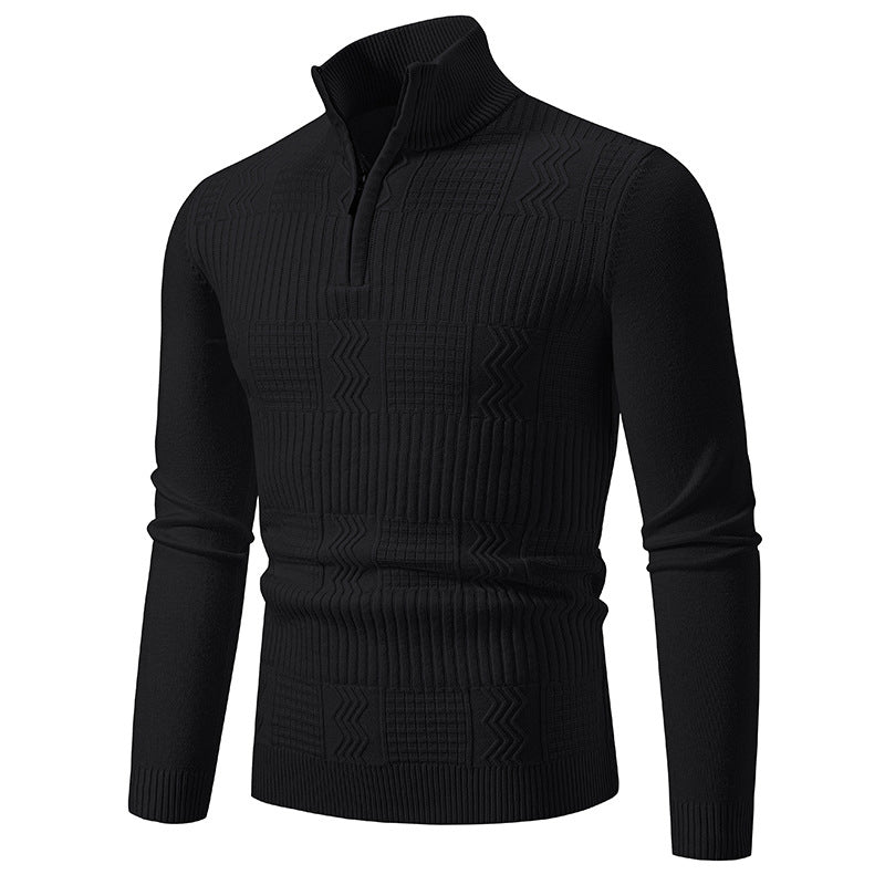 Men's Structured Half-Zip Mock Neck Pullover with Cable Knit Pattern Chichicherry
