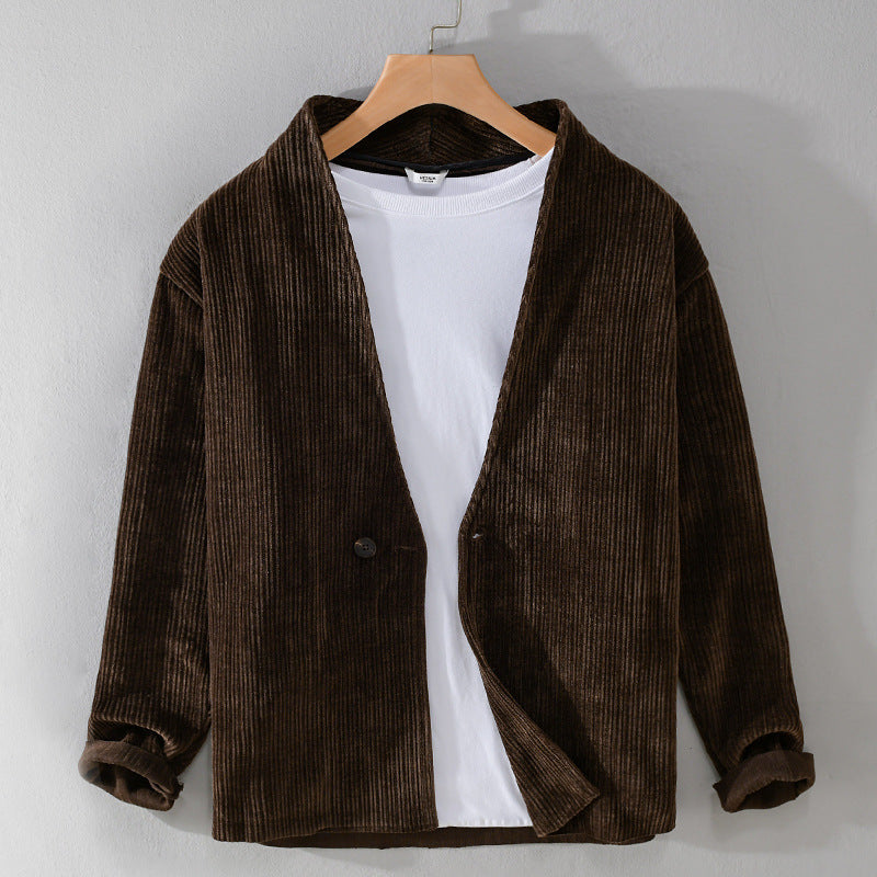 Men's corduroy overshirt blazer with V-neck and single-button closure Chichicherry